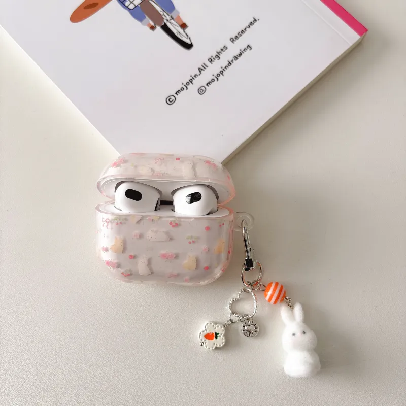 YADIQI Compatible With IPhone/iPad/AirPods 4th/3rd/2nd/1st/Pro/Pro2 TPU Girlish Floral Rabbit Headphone Cases-2