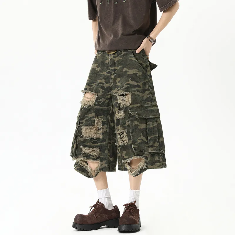 Ice Flying Denim Shorts Unisex Camouflage-5