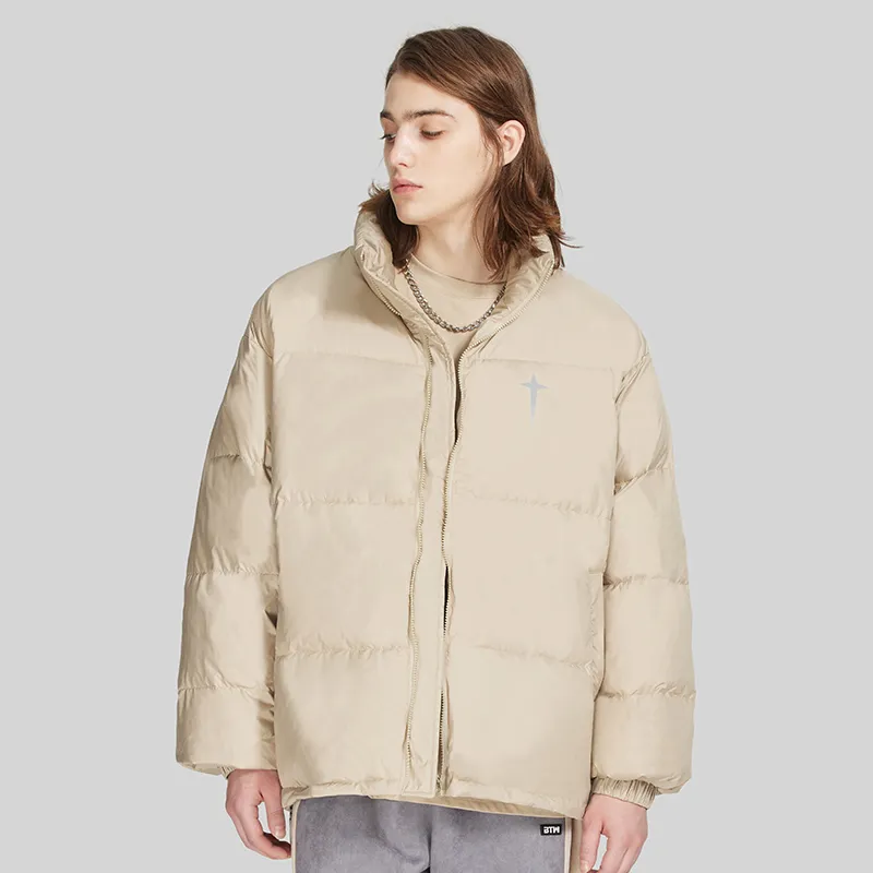 BTW Stand Collar Without Hood Loose Fit Down Jacket Unisex-25