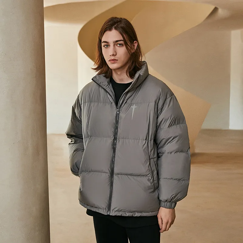 BTW Stand Collar Without Hood Loose Fit Down Jacket Unisex-12