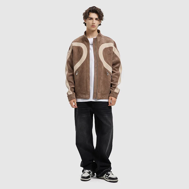 BTW Suede Patchwork Unisex Jacket-5