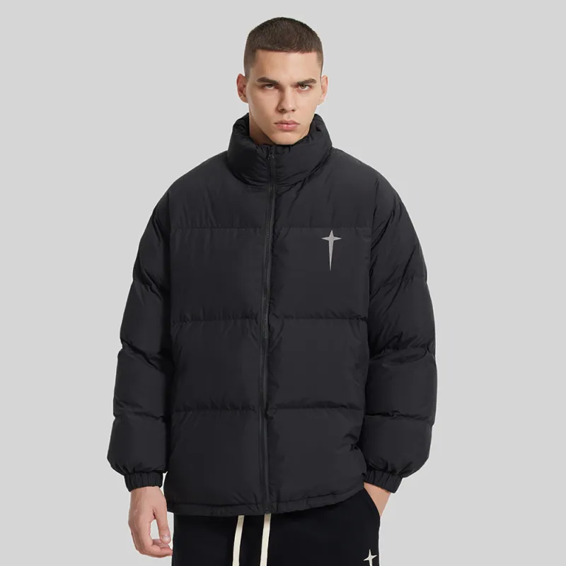 BTW Stand Collar Without Hood Loose Fit Down Jacket Unisex-3