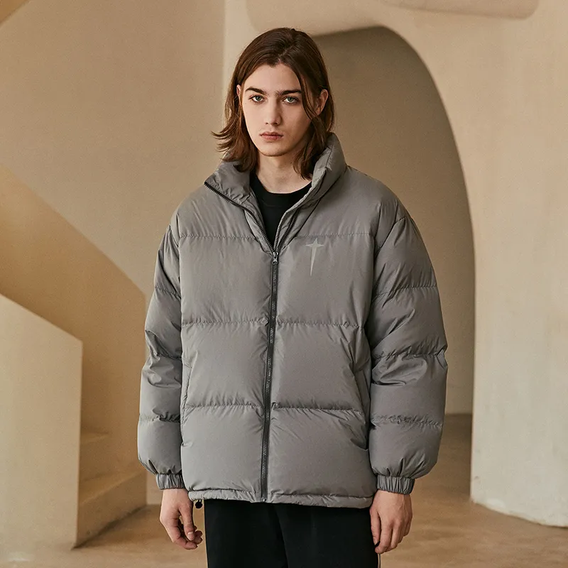 BTW Stand Collar Without Hood Loose Fit Down Jacket Unisex-14