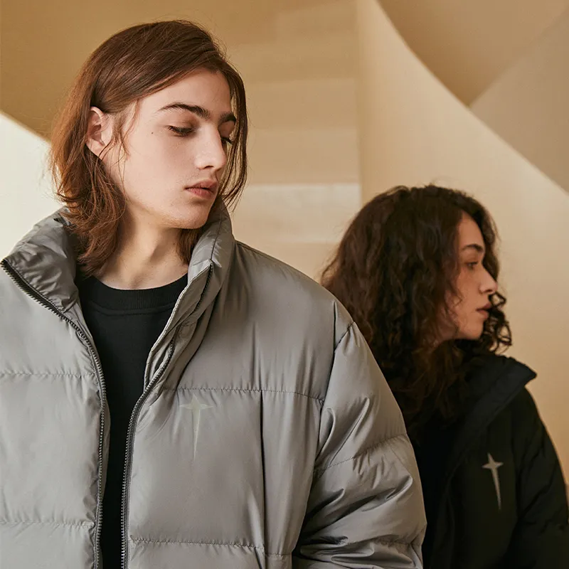 BTW Stand Collar Without Hood Loose Fit Down Jacket Unisex-5