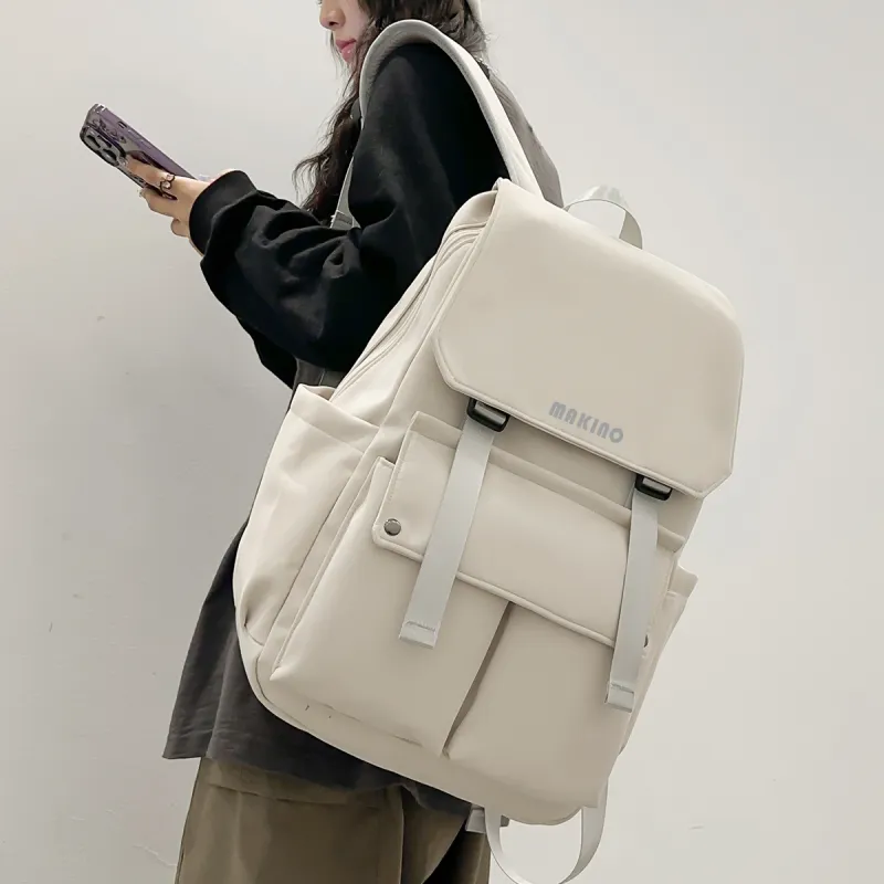 MAKINO Fabric Backpack Medium Size Unisex Black/White/Blue-8