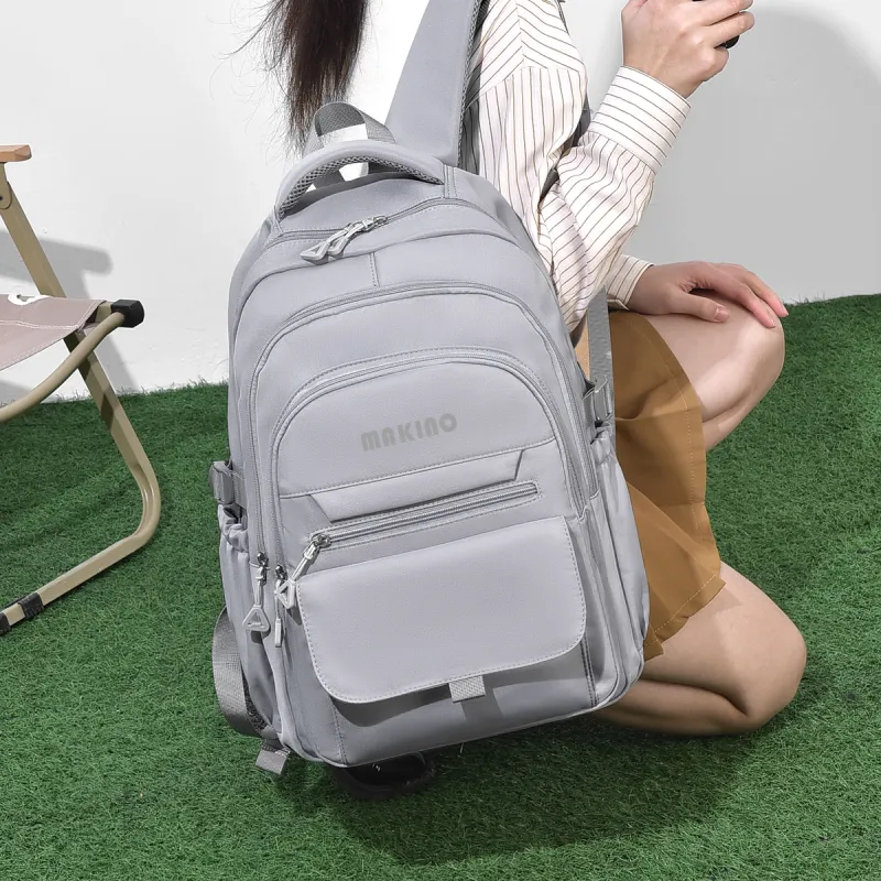 MAKINO Fabric Backpack Medium Size Unisex Black/Gray/Beige/Khaki-9