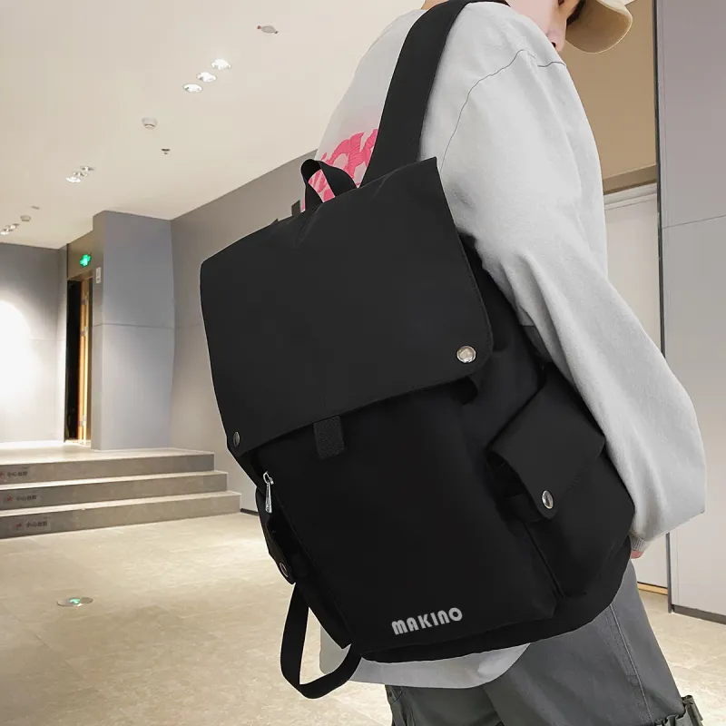 MAKINO Fabric Backpack Unisex Black/Gray/Coffee-4