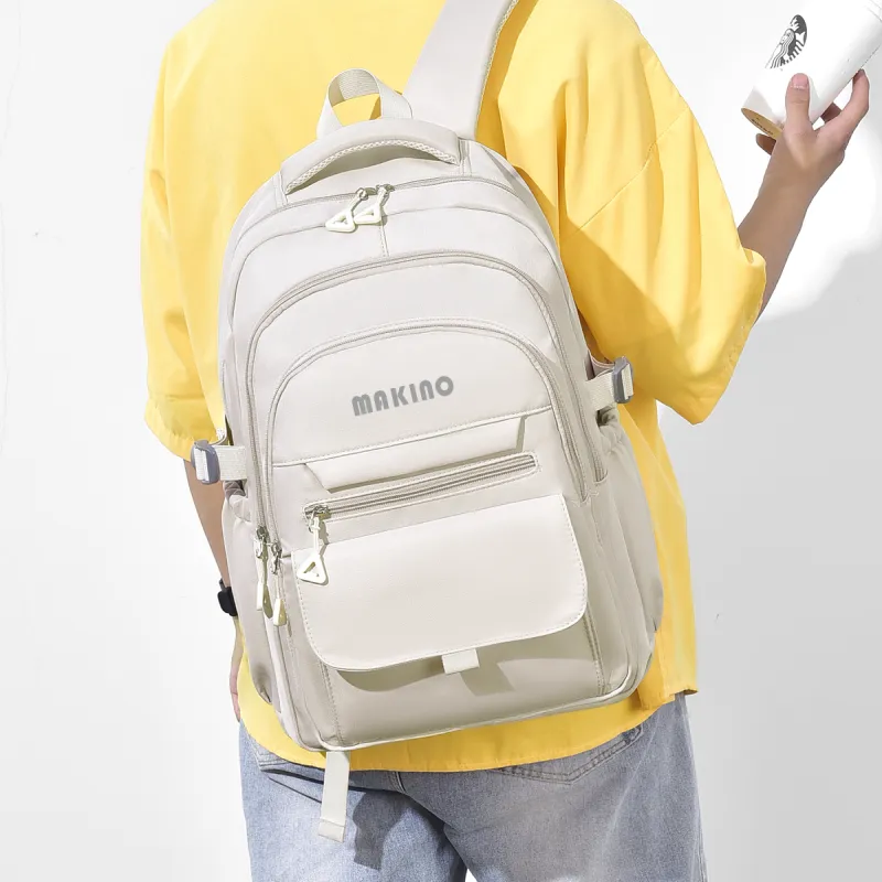 MAKINO Fabric Backpack Medium Size Unisex Black/Gray/Beige/Khaki-13