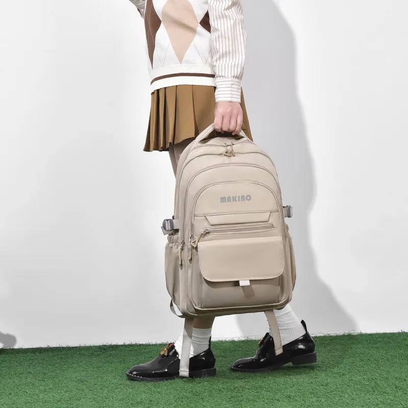 MAKINO Fabric Backpack Medium Size Unisex Black/Gray/Beige/Khaki-21