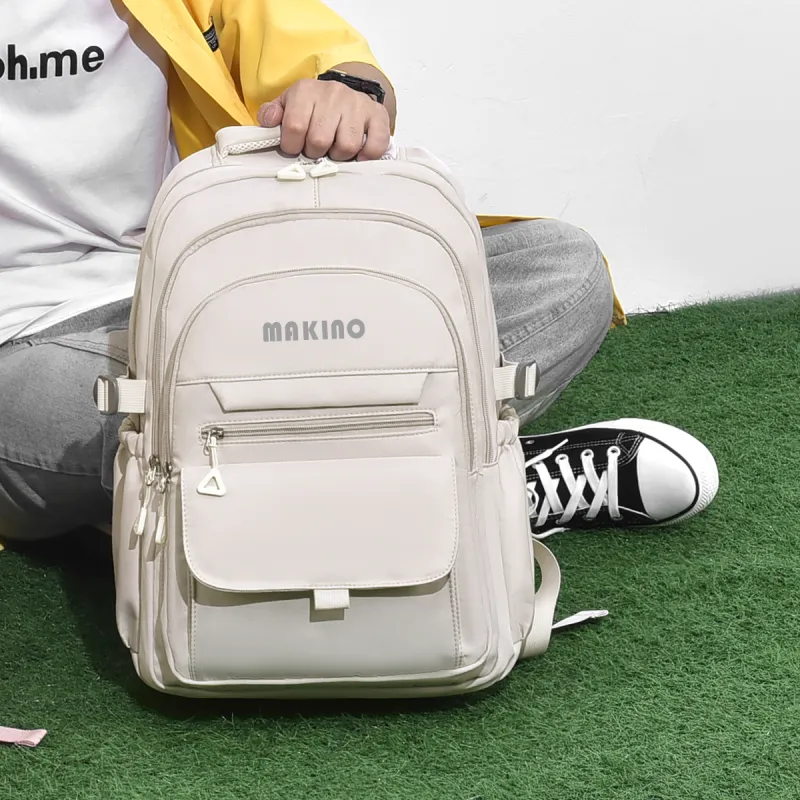 MAKINO Fabric Backpack Medium Size Unisex Black/Gray/Beige/Khaki-14