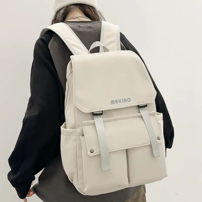 MAKINO Fabric Backpack Medium Size Unisex Black/White/Blue-10