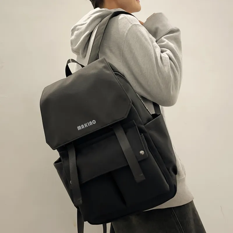 MAKINO Fabric Backpack Medium Size Unisex Black/White/Blue-4