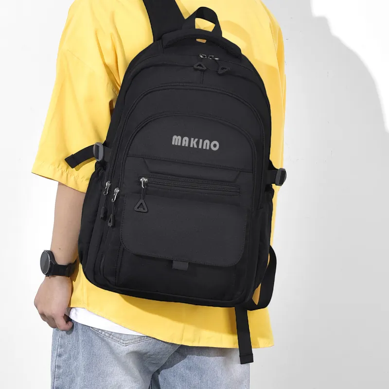MAKINO Fabric Backpack Medium Size Unisex Black/Gray/Beige/Khaki-6