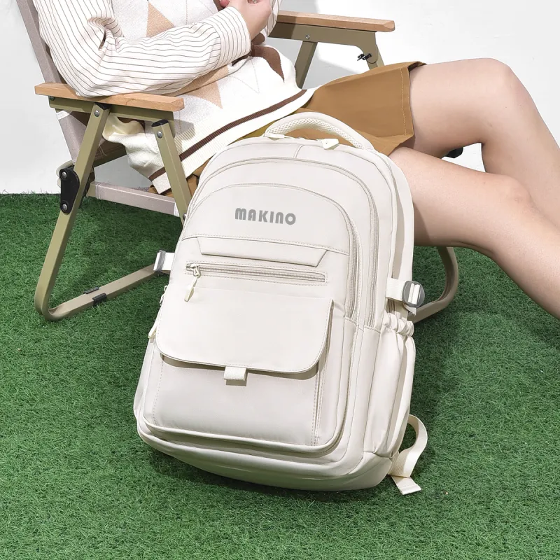 MAKINO Fabric Backpack Medium Size Unisex Black/Gray/Beige/Khaki-16