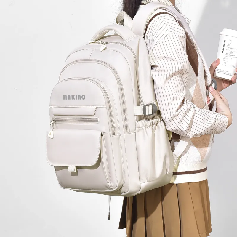 MAKINO Fabric Backpack Medium Size Unisex Black/Gray/Beige/Khaki-15