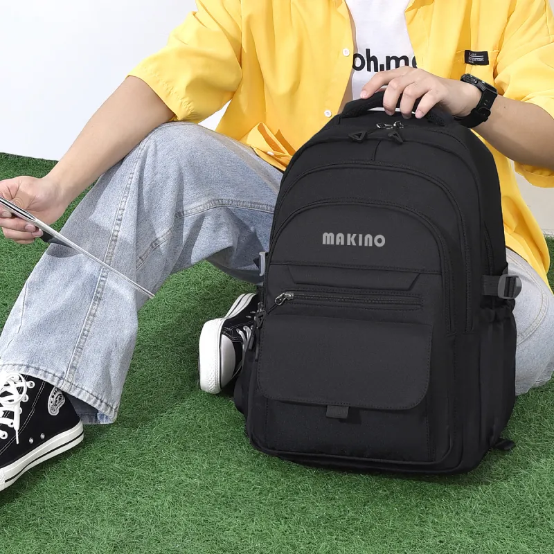MAKINO Fabric Backpack Medium Size Unisex Black/Gray/Beige/Khaki-3