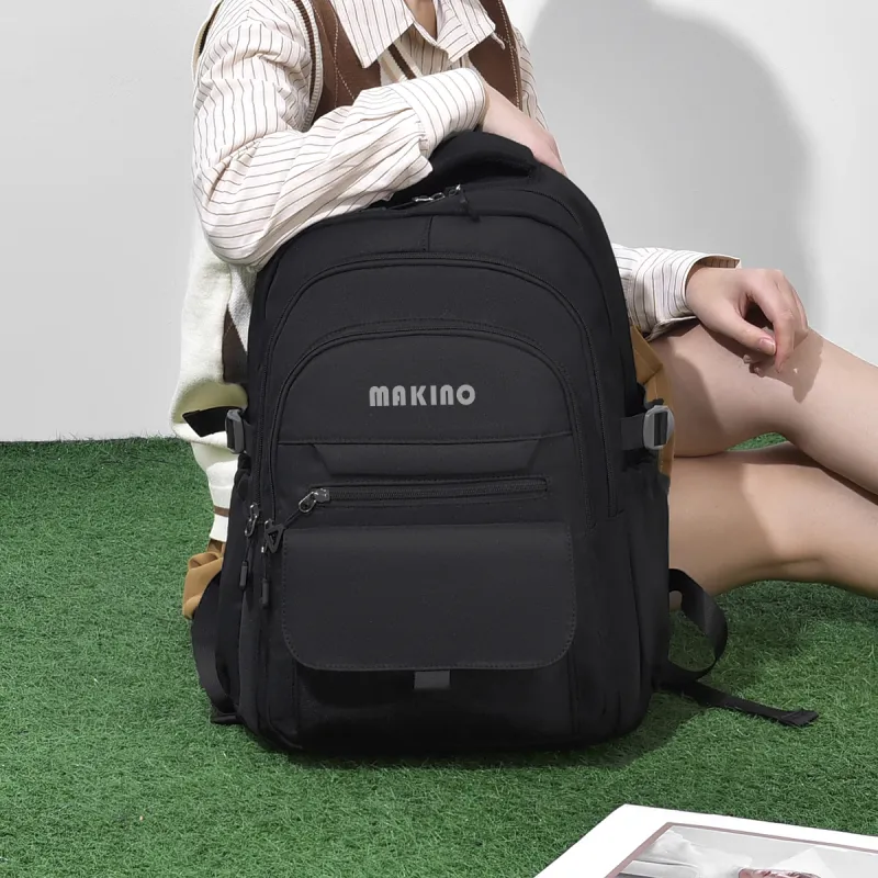 MAKINO Fabric Backpack Medium Size Unisex Black/Gray/Beige/Khaki-4