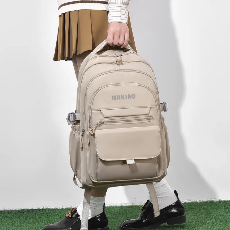 MAKINO Fabric Backpack Medium Size Unisex Black/Gray/Beige/Khaki-19