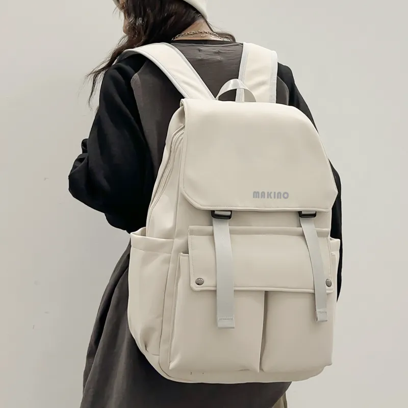 MAKINO Fabric Backpack Medium Size Unisex Black/White/Blue-7