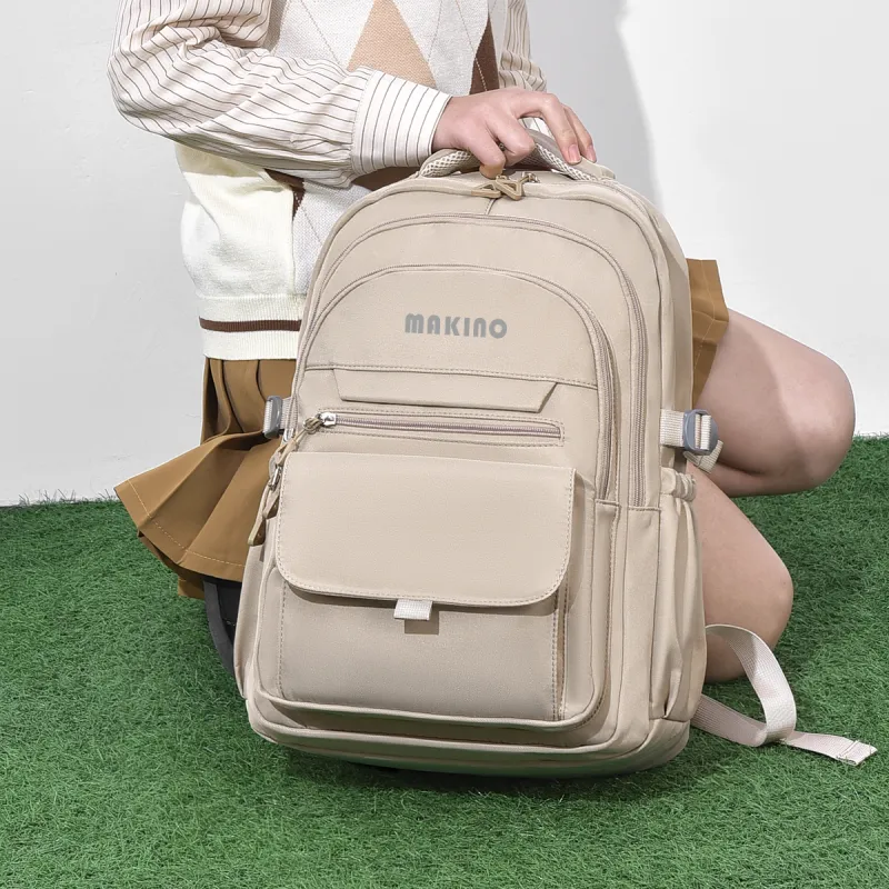 MAKINO Fabric Backpack Medium Size Unisex Black/Gray/Beige/Khaki-20
