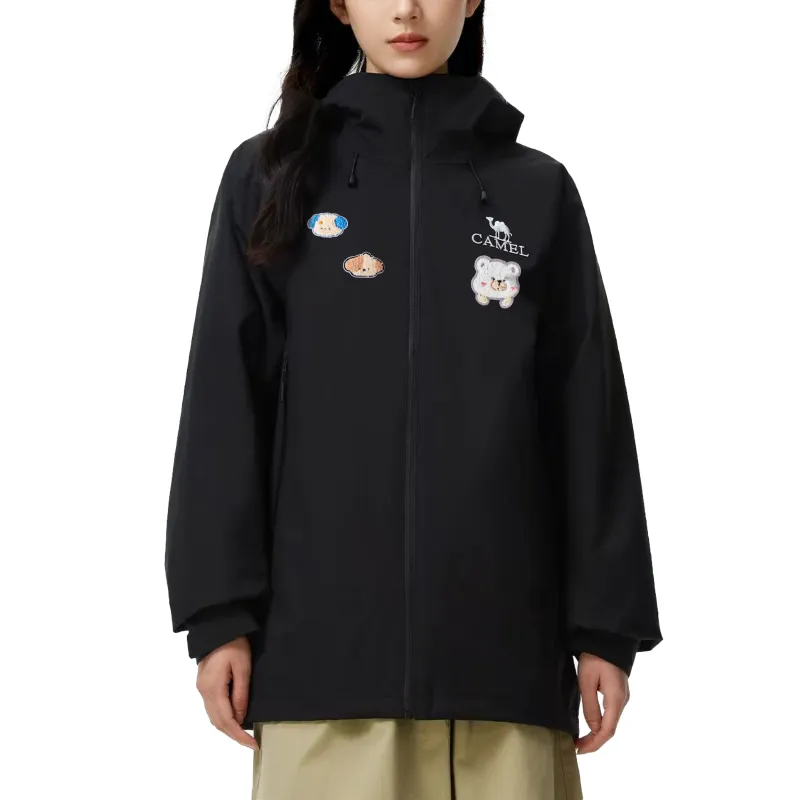 CAMEL All weather Waterproof And Windproof To Keep Warm Windbreaker Jacket Unisex Black-3