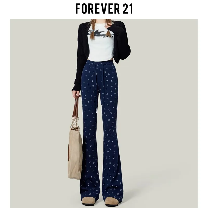 FOREVER 21 Casual Pants Women's Dark Blue Print-4