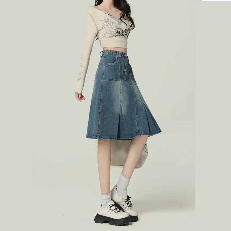 FOREVER 21 Denim Short Skirts Unisex Vintage Blue-3