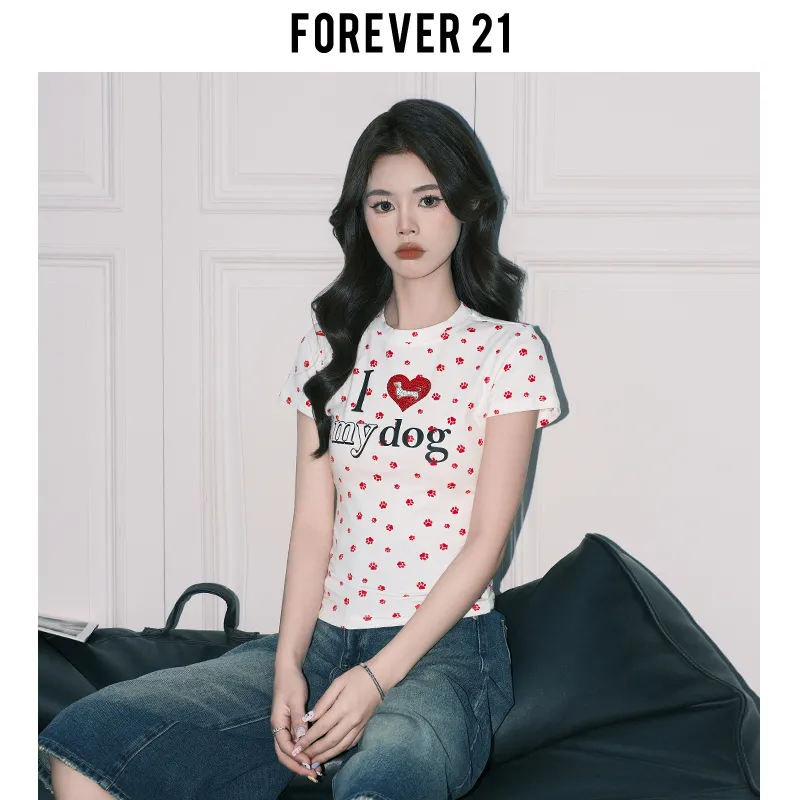 FOREVER 21 Regular T Shirt Women's Red Claw-6