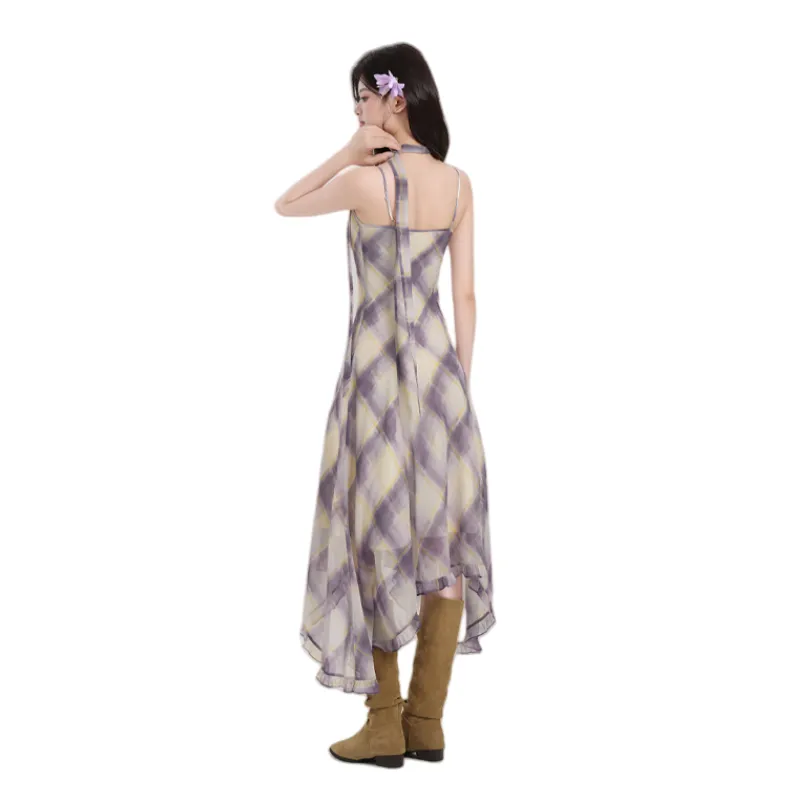 FOREVER 21 Slip Dress Women's Purple Plaid-0