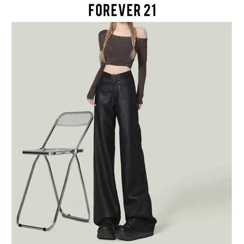 FOREVER 21 Leather Pants Women's Black-3