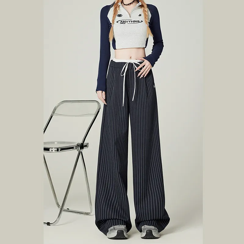 FOREVER 21 Casual Pants Unisex Blue Stripes-4