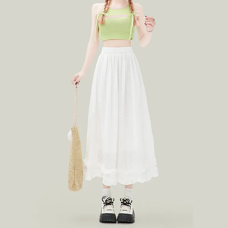 FOREVER 21 Casual Long Skirt Women's White-3
