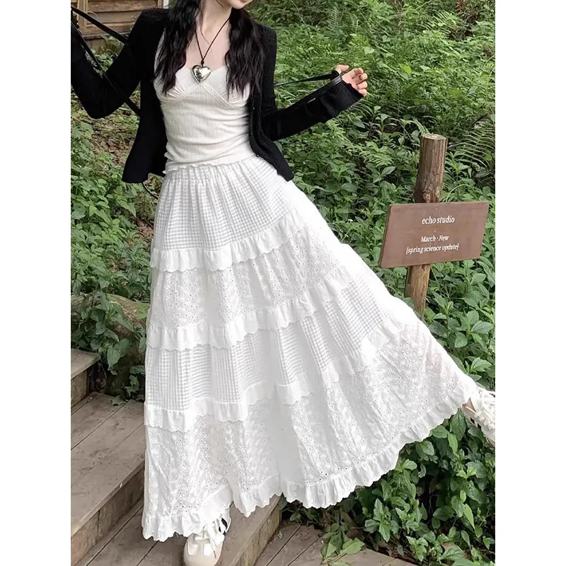 FOREVER 21 Casual Long Skirt Unisex White-3