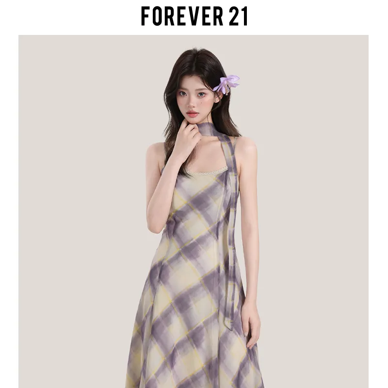 FOREVER 21 Slip Dress Women's Purple Plaid-4