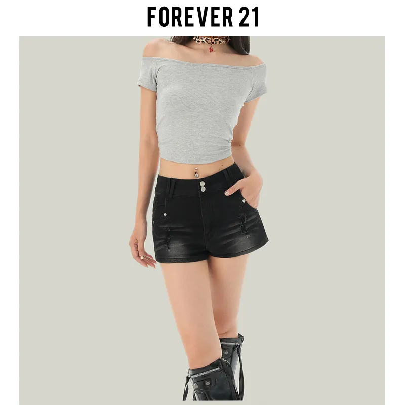 FOREVER 21 Denim Shorts Women's Black Gray-4