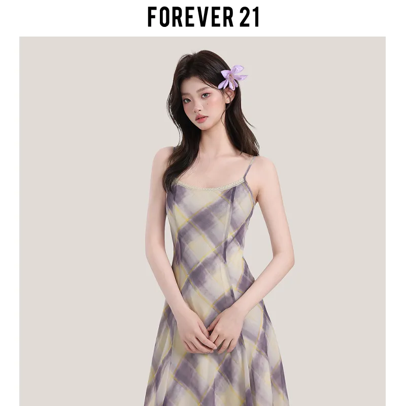 FOREVER 21 Slip Dress Women's Purple Plaid-5