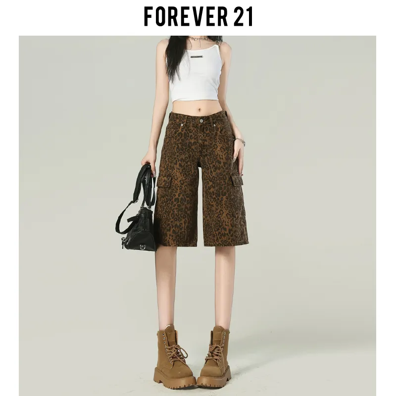 FOREVER 21 Denim Shorts Women's Vintage Leopard Print-2
