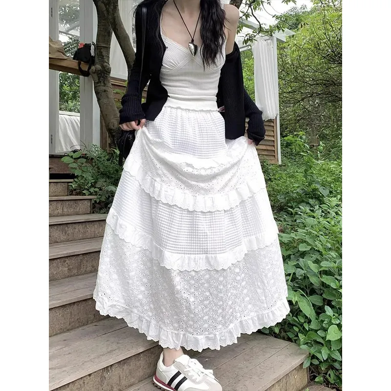 FOREVER 21 Casual Long Skirt Unisex White-2