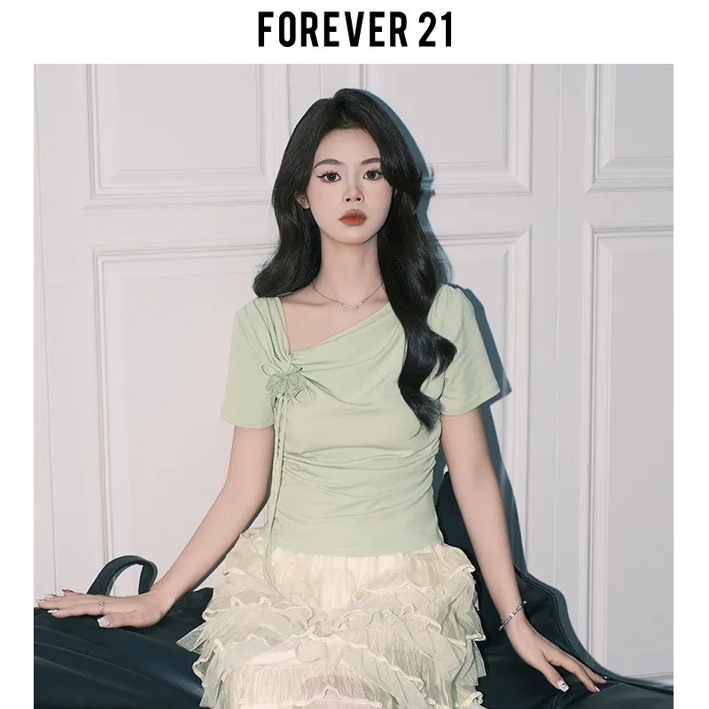 FOREVER 21 Regular T Shirt Top Women's Green-6