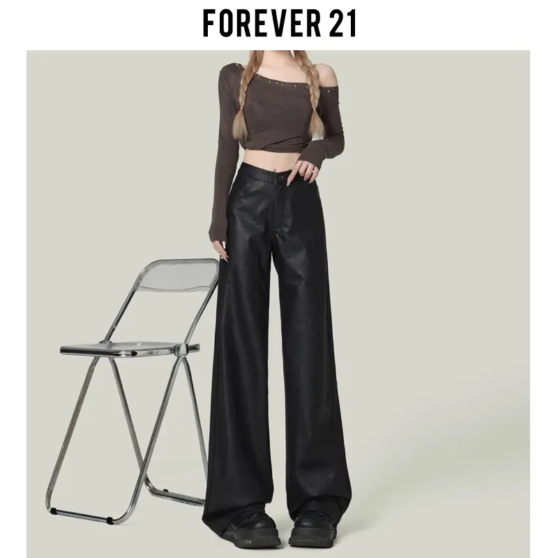 FOREVER 21 Leather Pants Women's Black-4
