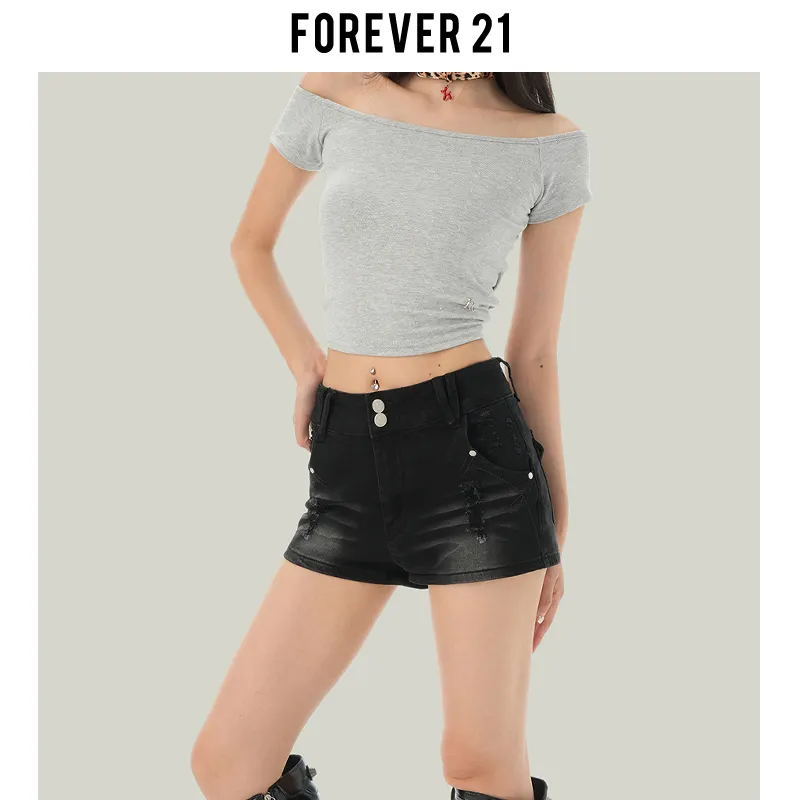 FOREVER 21 Denim Shorts Women's Black Gray-5