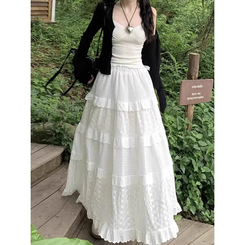 FOREVER 21 Casual Long Skirt Unisex White-4