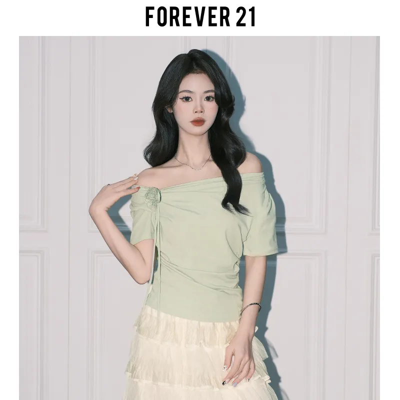 FOREVER 21 Regular T Shirt Top Women's Green-2