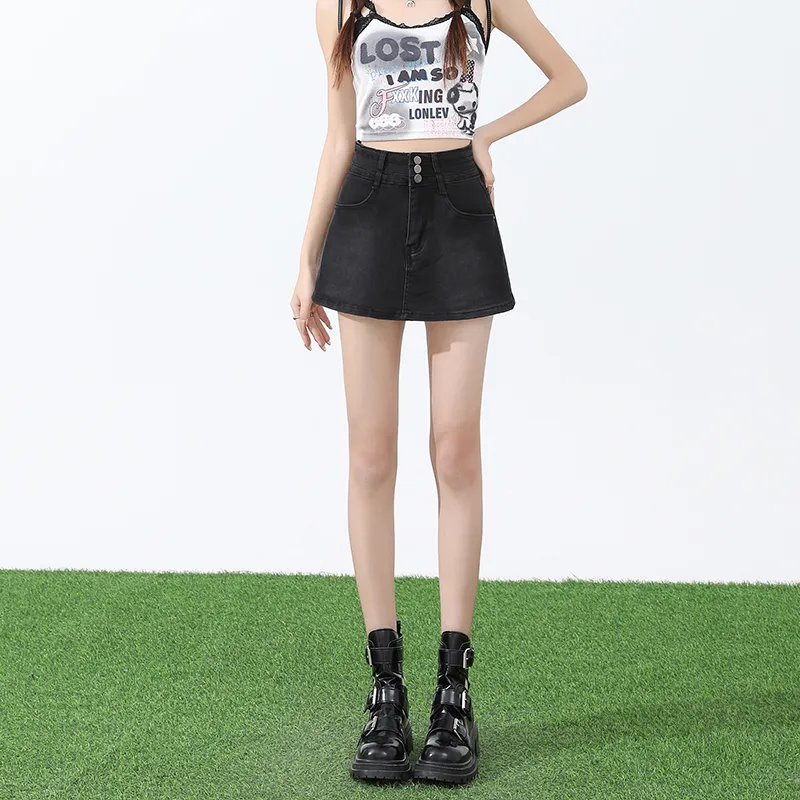 FOREVER 21 Denim Short Skirts Women's Black-3