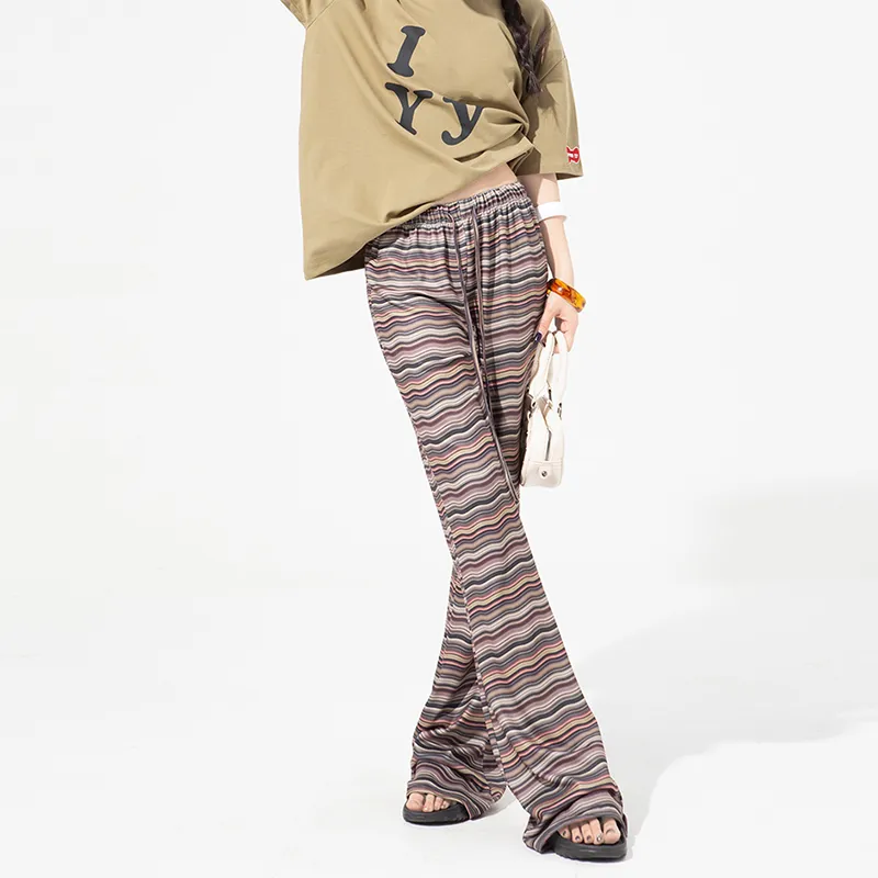 FOREVER 21 Casual Pants Women's Stripes Brown-4