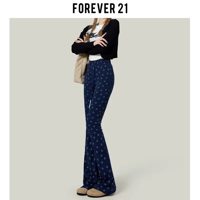 FOREVER 21 Casual Pants Women's Dark Blue Print-2