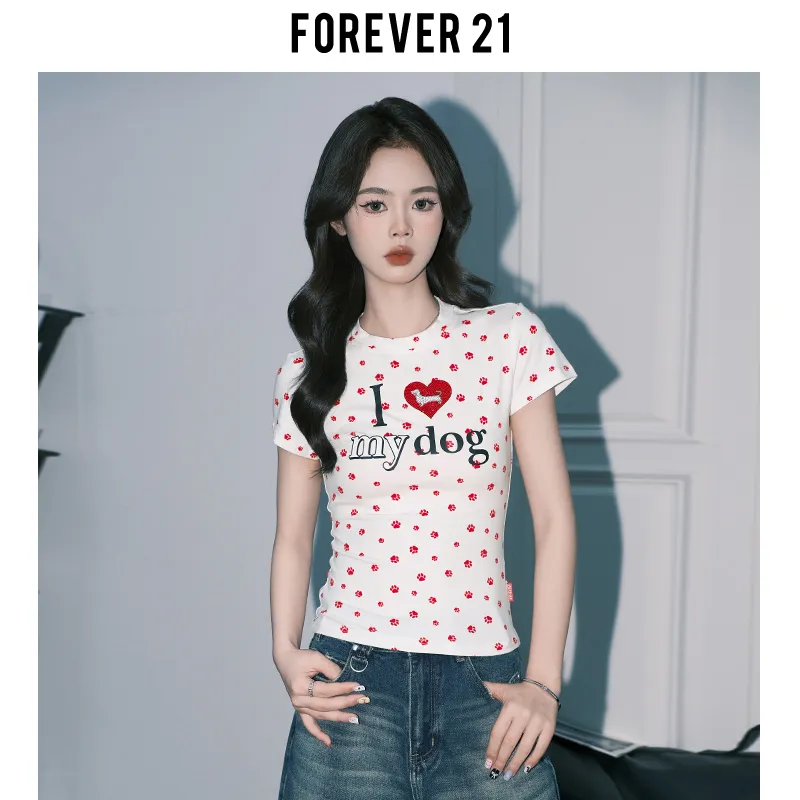 FOREVER 21 Regular T Shirt Women's Red Claw-5