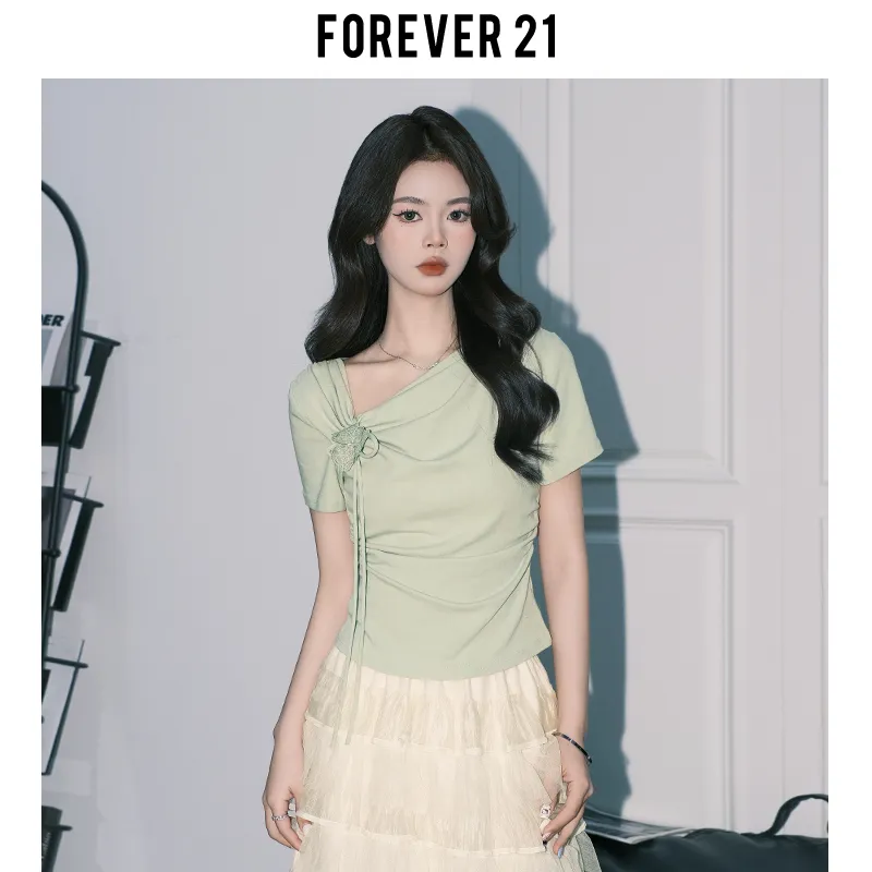 FOREVER 21 Regular T Shirt Top Women's Green-3