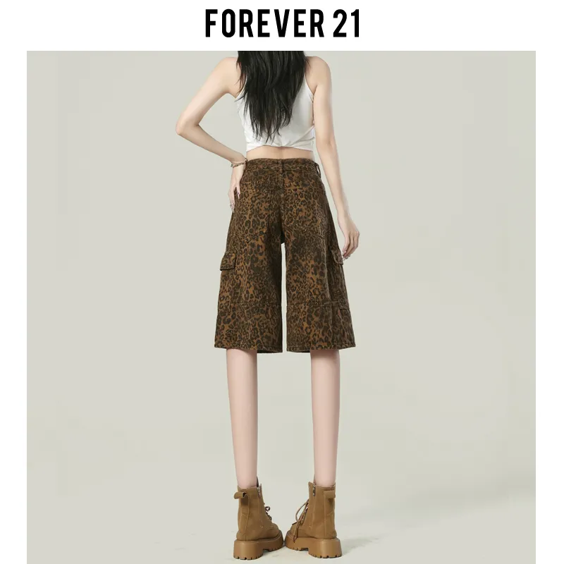FOREVER 21 Denim Shorts Women's Vintage Leopard Print-4