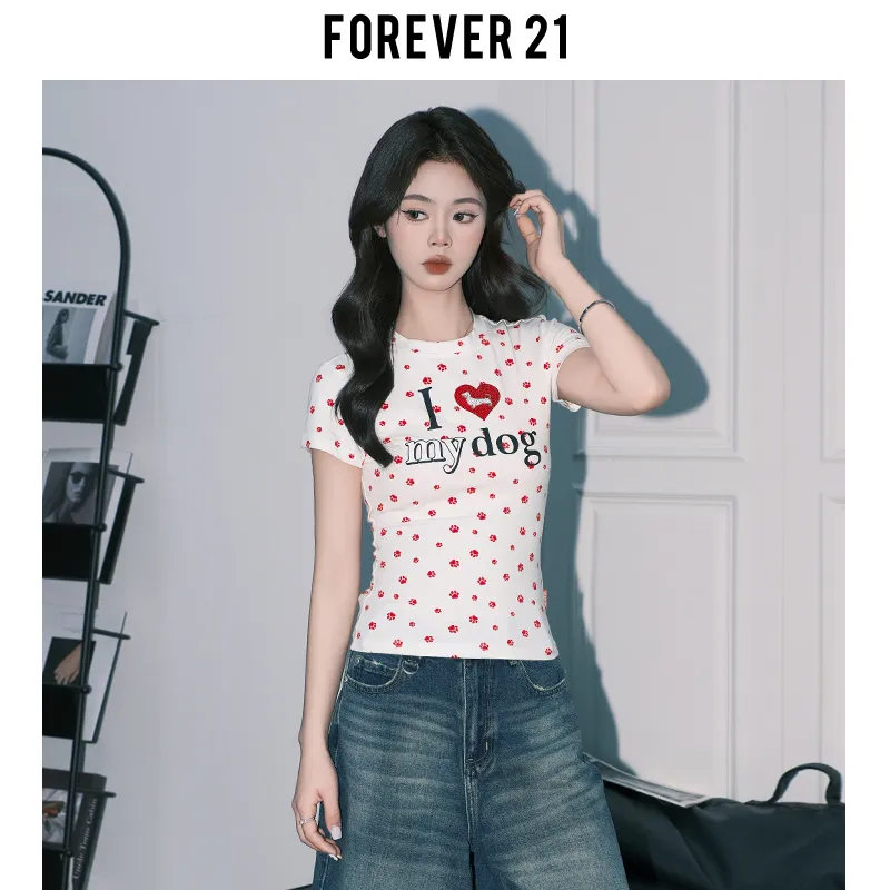 FOREVER 21 Regular T Shirt Women's Red Claw-4